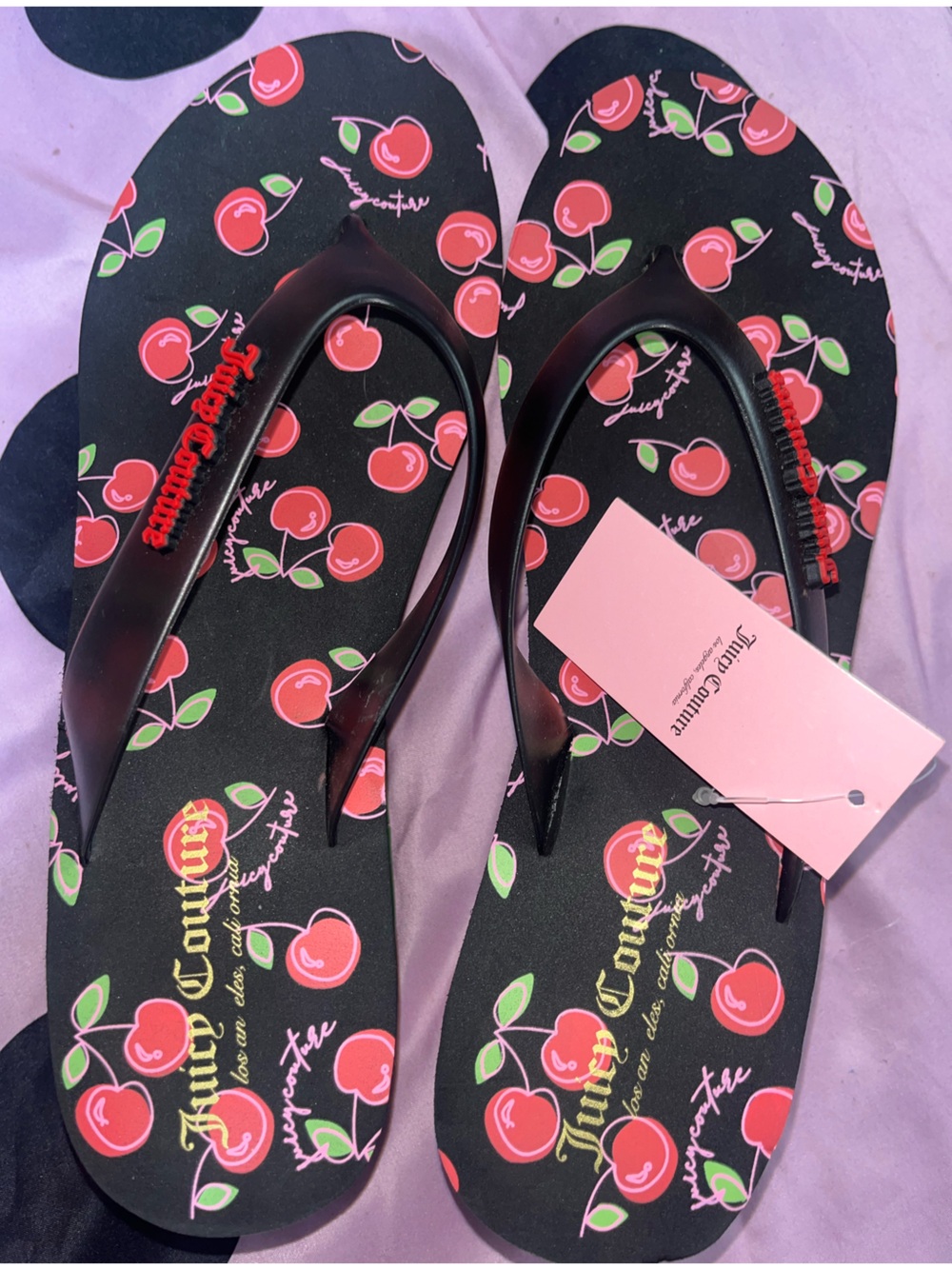 Juicy Couture Black Cherry Print Platform Sandals with Pink Accents ✅NEVER WORN✅